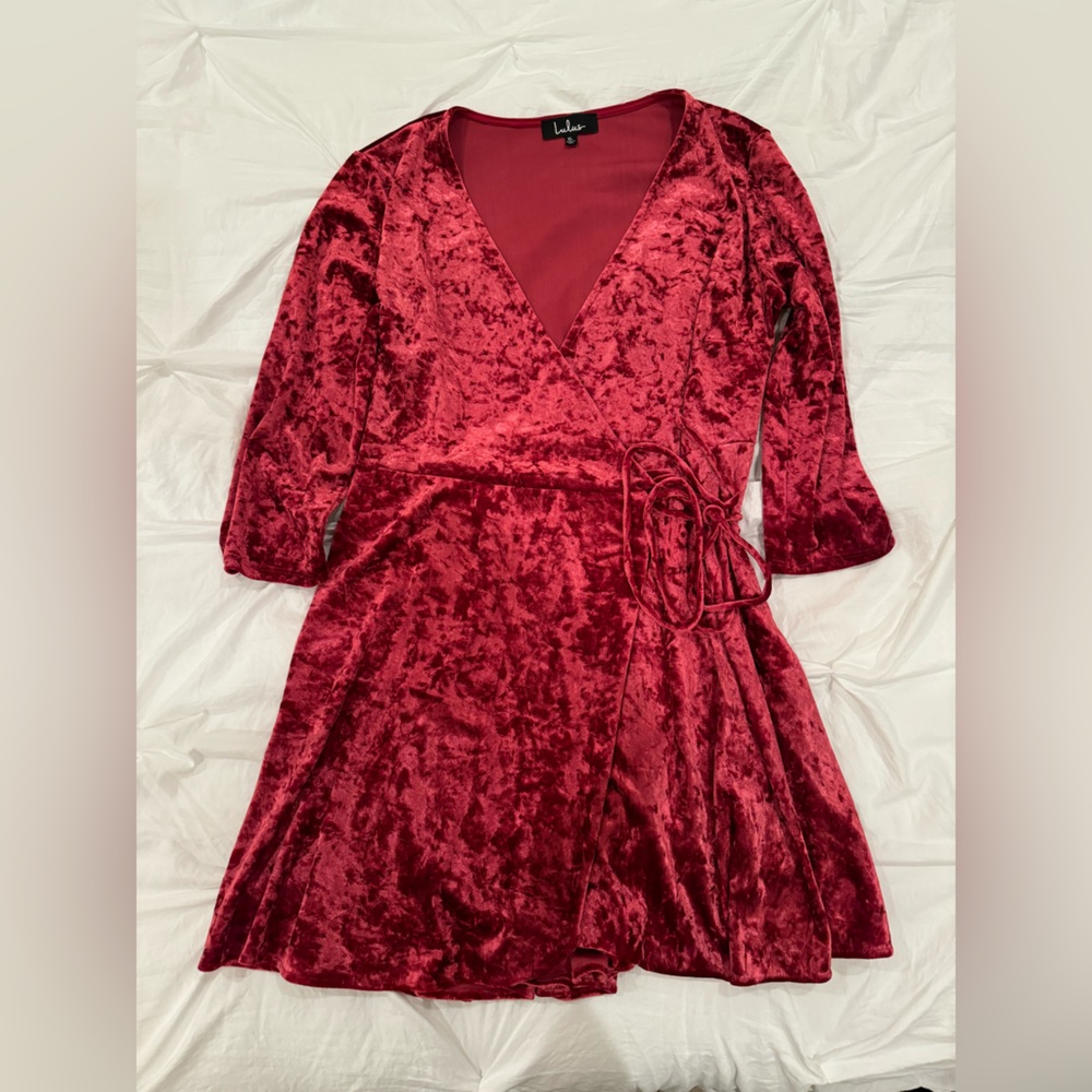 Lulu’s Red Velvet Wrap Mini Dress